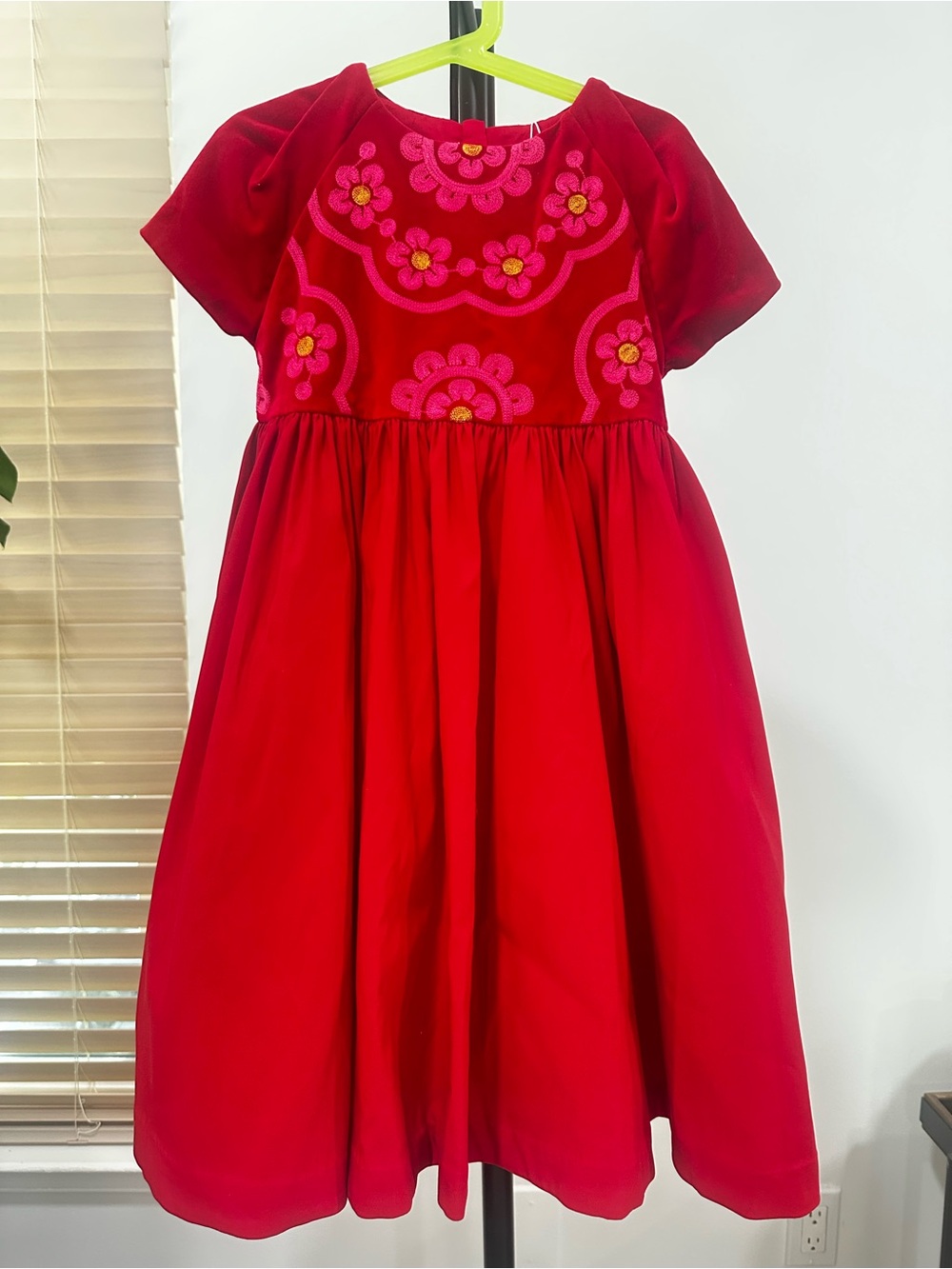 Jacadi Red Dress with Pink Floral Embroidery